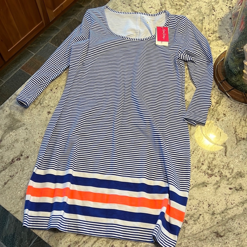 NWT Lilly Pulitzer Coastal Striped Beacon Dress Sz. M “Bomber Blue”